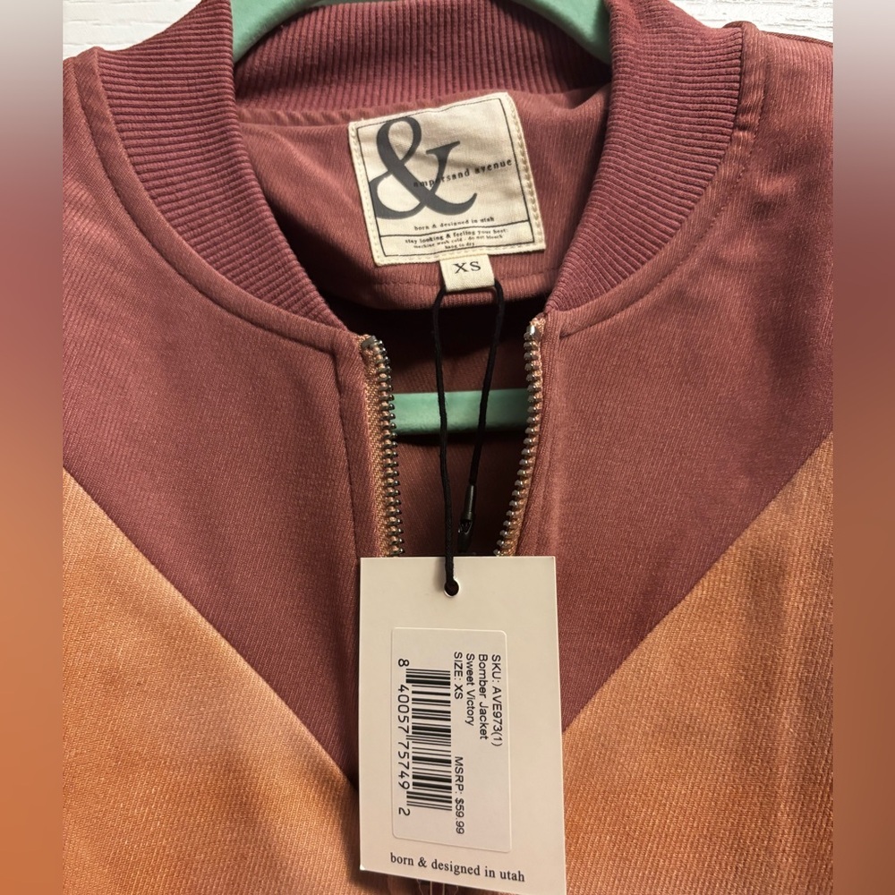 AMPERSAND AVE Pink and Gray Bomber Jacket - Picture 6 of 7